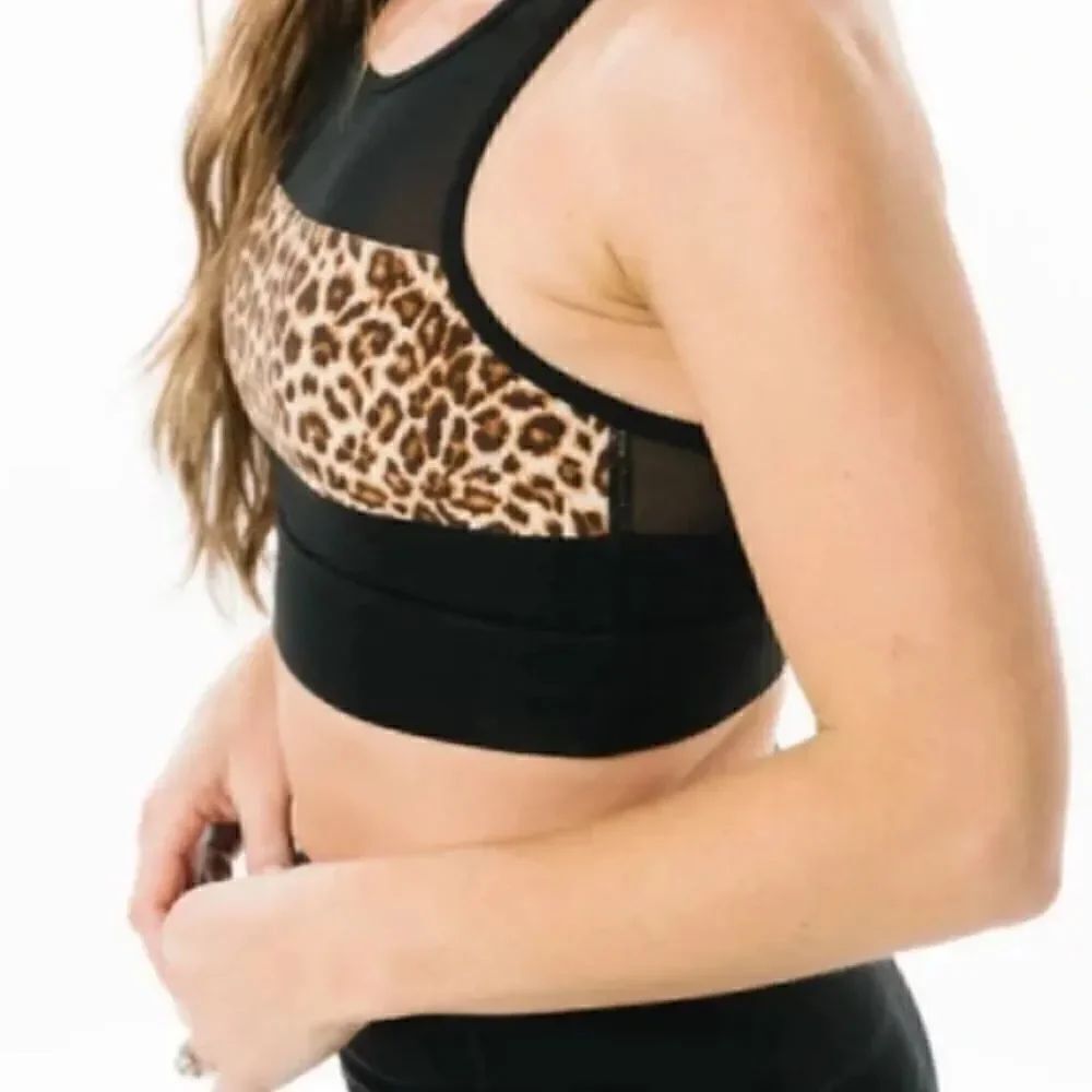 Zyia Black Leopard All Star Sports Bra Women’s XS
